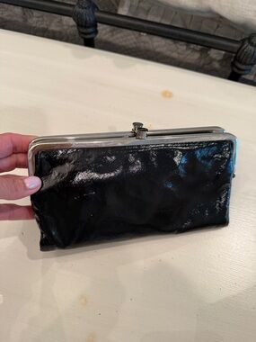 Black HOBO Lauren Patent Clutch Wallet